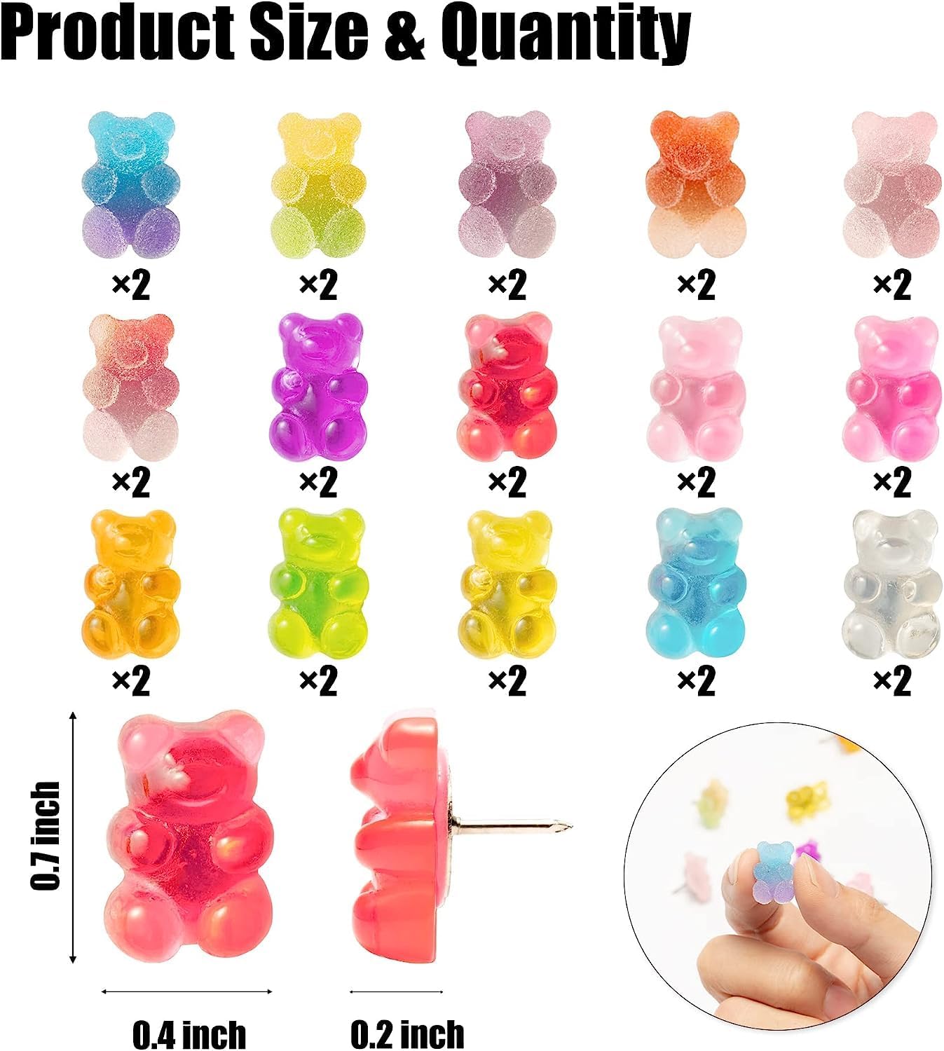 EGuangwiua 30Pcs Colorful Gummy Bears Push Pins Translucent Gummi Bear Pushpin Resin Thumb Tacks for Cork Board Photo Wall Bulletin Board Map Calendar Office School Thumbtack Decorative Tacks Supplies