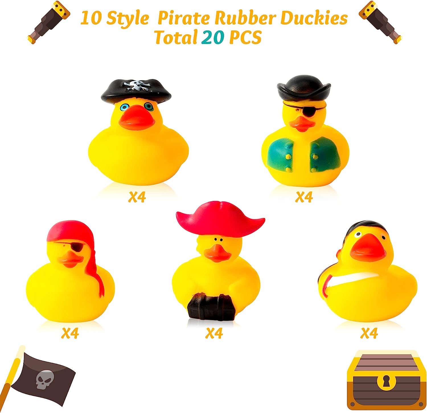 EGuangwiua 20Pcs Pirate Rubber Duckies Toys Novelty Pink Turban Black Triangle Hat Yellow Ducky Decor Bathtub Squeeze Duck for Kids School Exchange Gift Goodie Filler Baby Shower Birthday Party Favors